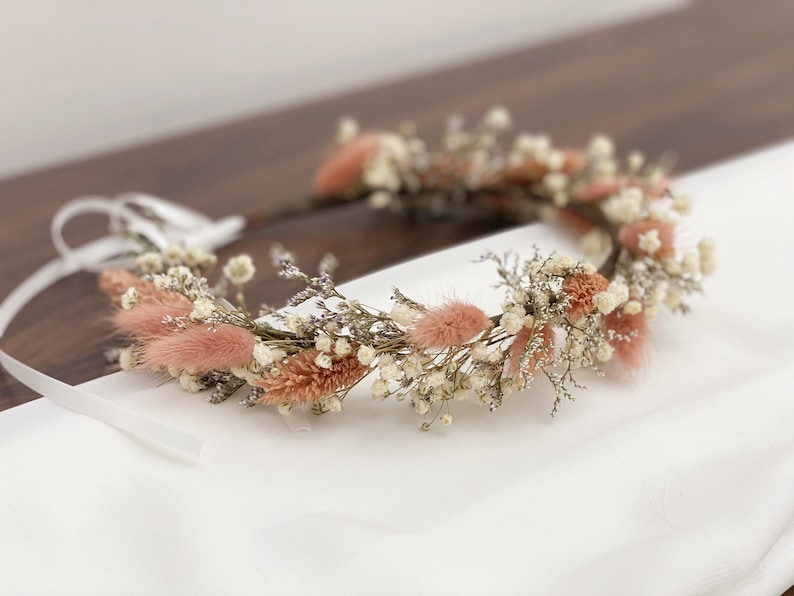 Dried Baby's Breath Bridal Crown/Gypsophila Wreaths for Hair/Pink Bunny Tail/ Bridesmaid Headband/Headpieces for Girls image 1