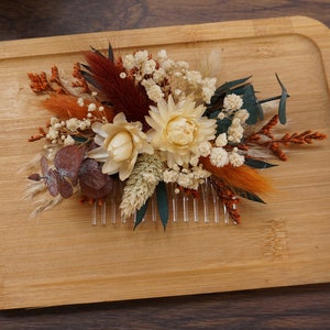 Autumn flower hair comb Burnt orange and ivory flower comb Natural wedding Bridal accessories Customisable bridal hair comb