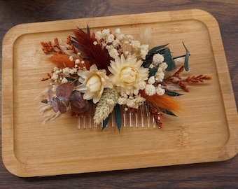 Autumn flower hair comb Burnt orange and ivory flower comb Natural wedding Bridal accessories Customisable bridal hair comb