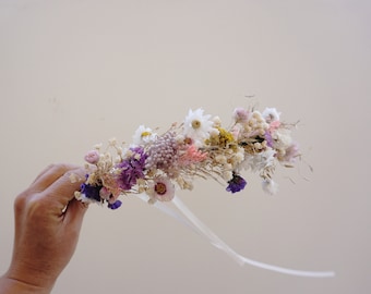 Handgefertigter Blumenkranz-Stirnband Aus Seidenblumen – Verstellbar, Violett-rosa | Für Hochzeit, Party & Fotoshooting
