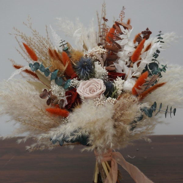 Bouquet de mariage Boho ~ Eucalyptus ~ Rouille ~ Terre cuite ~ Champagne ~ Neutre ~ Souvenir Mariée Pampas Grass