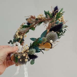 Dried thistle crown, dried eucalyptus crown, boho flower crown , bridal crown
