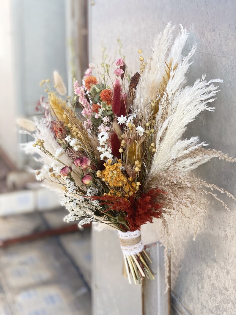 Pampas Grass Festival Meadow Bridal Bouquet / Dried Flowers - Etsy