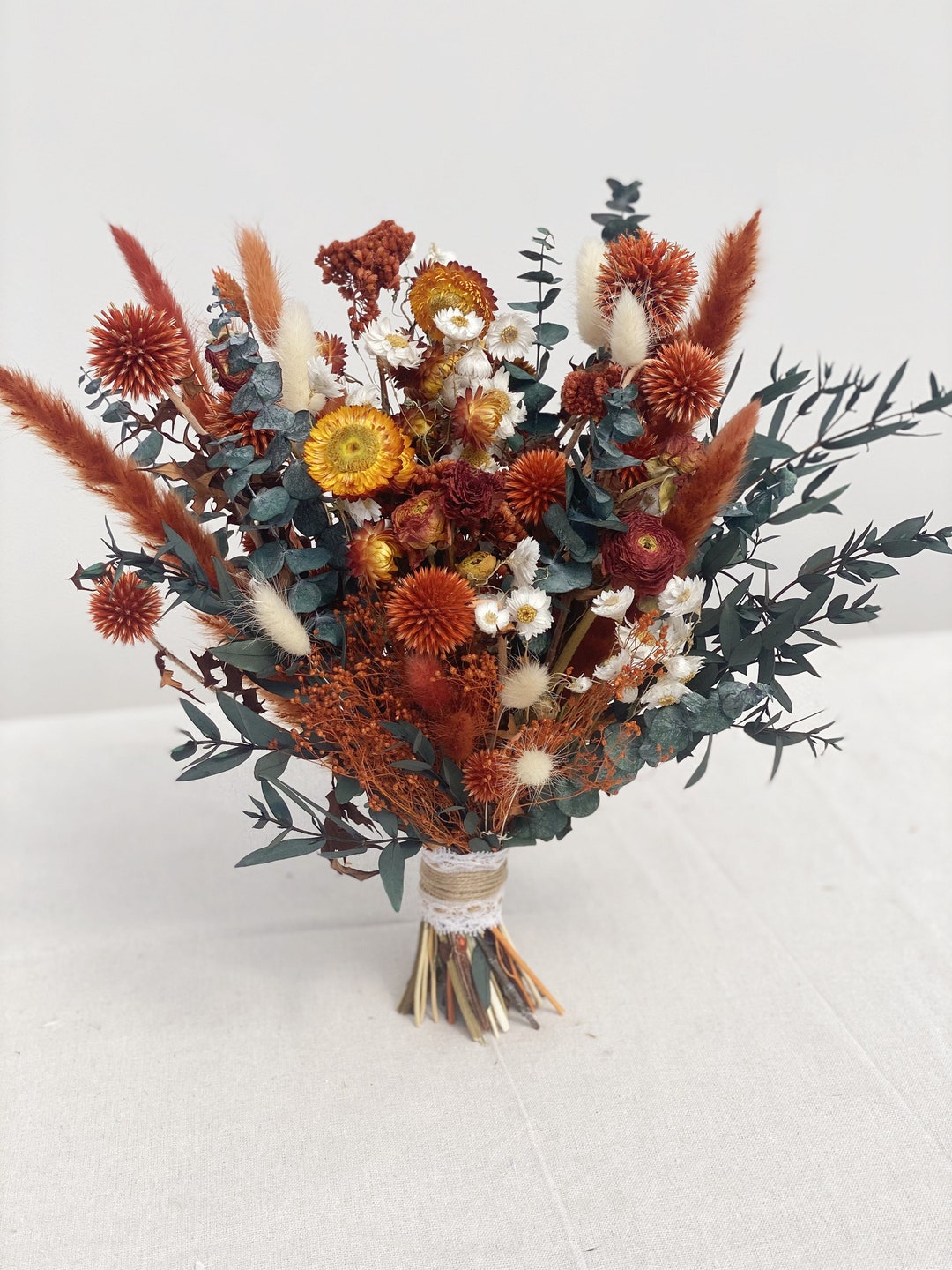 Boho Burnt Orange Dried Flower Bouquet, Burnt Orange Wedding Flowers