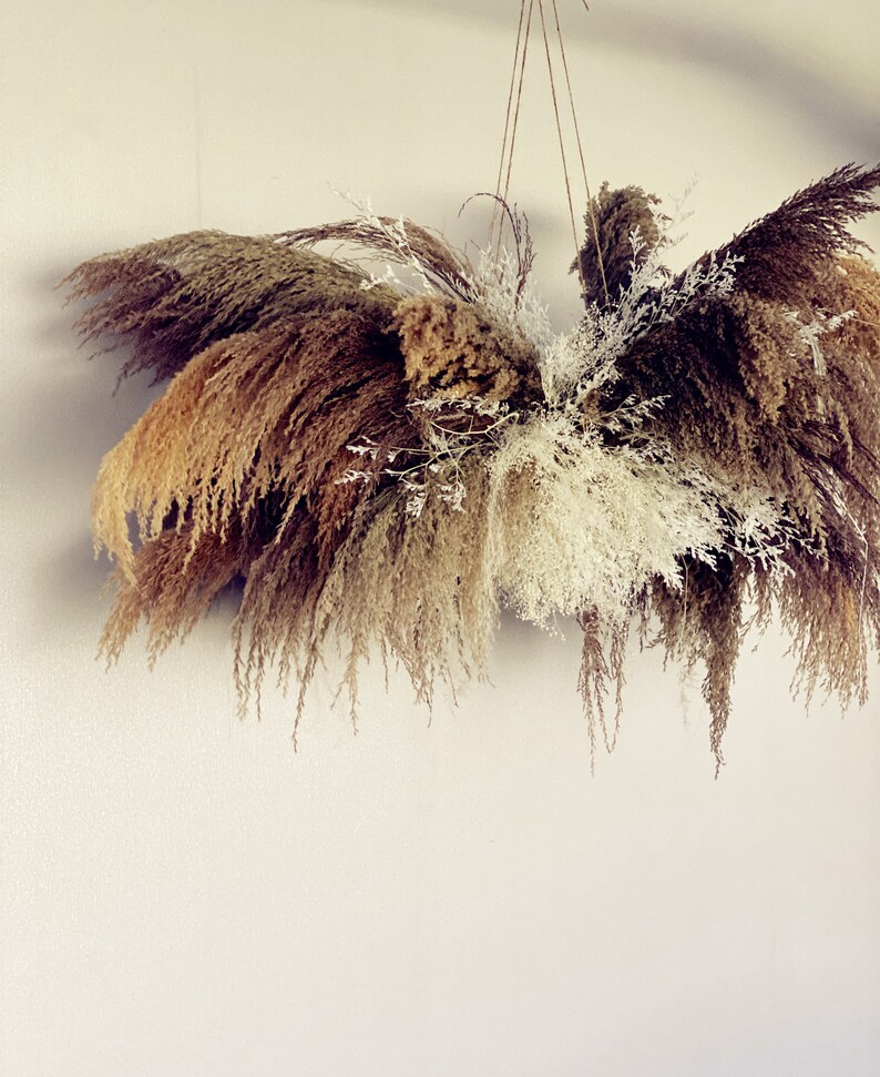 Large Chandelier Pampas Grass and Palm Wall Decor Wedding Etsy