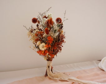 Autumn Terracota Bridal Bouquet / Burnt Orange Preserved Flowers & Dried Baby's Breath Flowers /Bridesmaid bouquet