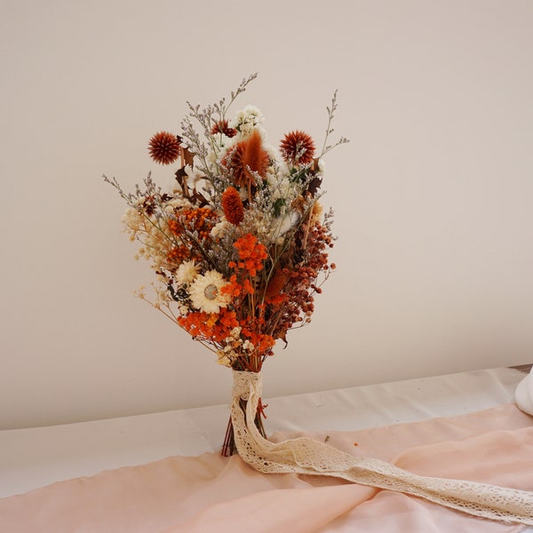 Autumn Terracota Bridal Bouquet / Burnt Orange Preserved Flowers & Dried Baby's Breath Flowers /Bridesmaid bouquet