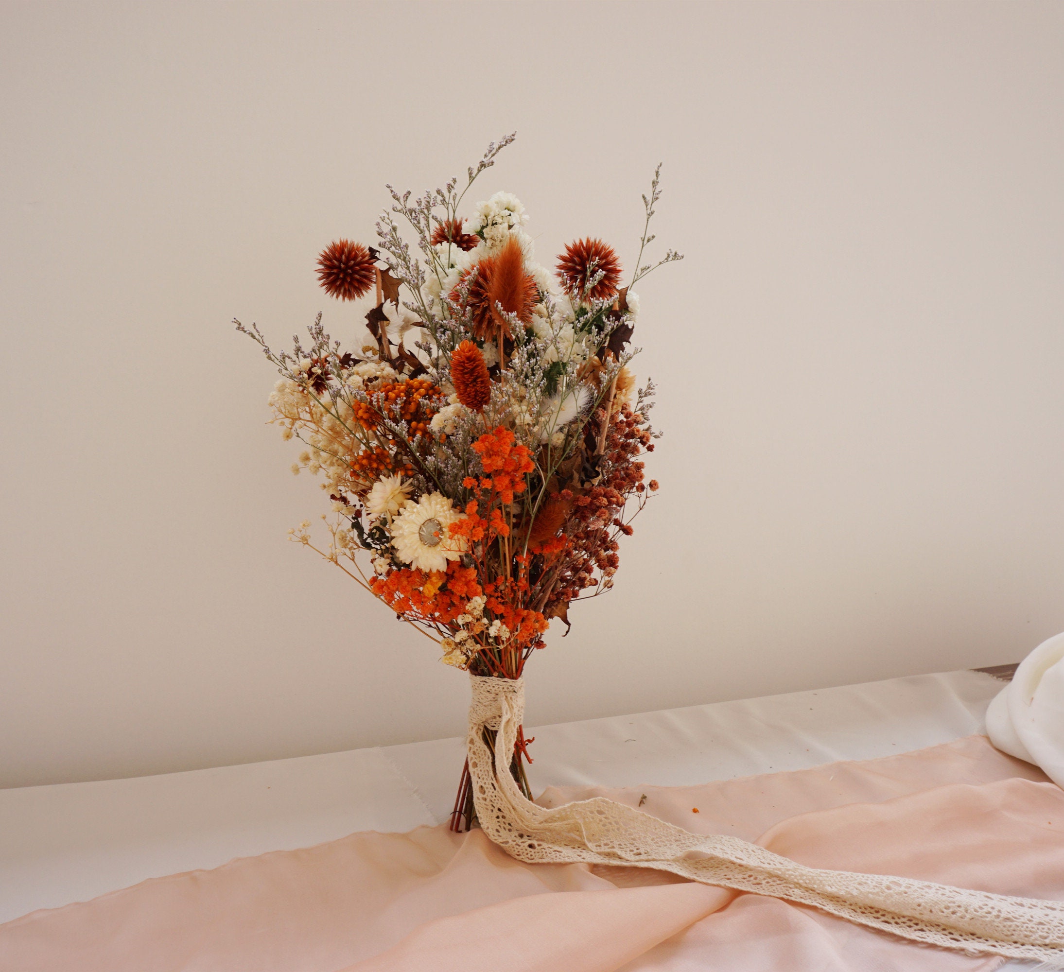 Autumn Terracota Bridal Bouquet / Burnt Orange Preserved Flowers & Dried Baby's Breath Flowers /Bridesmaid bouquet