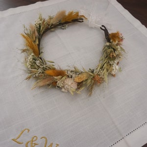 Dried Flower Crown Halo Wreath - Dried Naturals - Mustard & Orange - Baby&#39;s Breath - Bridal - Wedding Flower Girl - Boho - Preserved