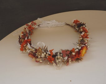 Burnt Orange Dried Flower Crown, Wedding Hair Accessory, Bridesmaid Flower Gift, Rustic&Boho Hair Wreath, Girl Child Crown, Engagement Crown