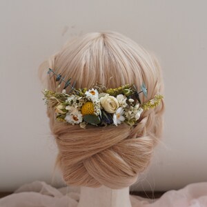 Natural eucalyptus daisy dried flower mixed bridal hair accessories Bohemian wedding hair accessories White+Cream Dry Flower Hair Comb