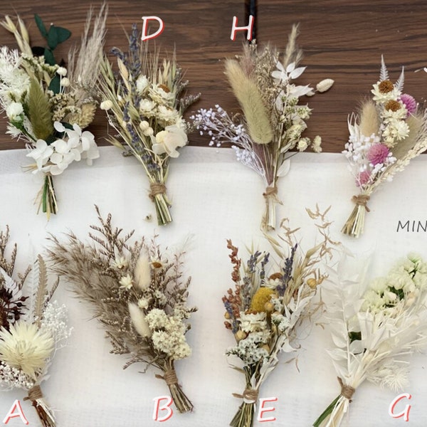 Mini bouquet de fleurs séchées | arrangement de petites bouteilles de lait | décoration de table | cadeau boîte aux lettres | pampa | Boutonnière| Fleurs de gâteau BOHO