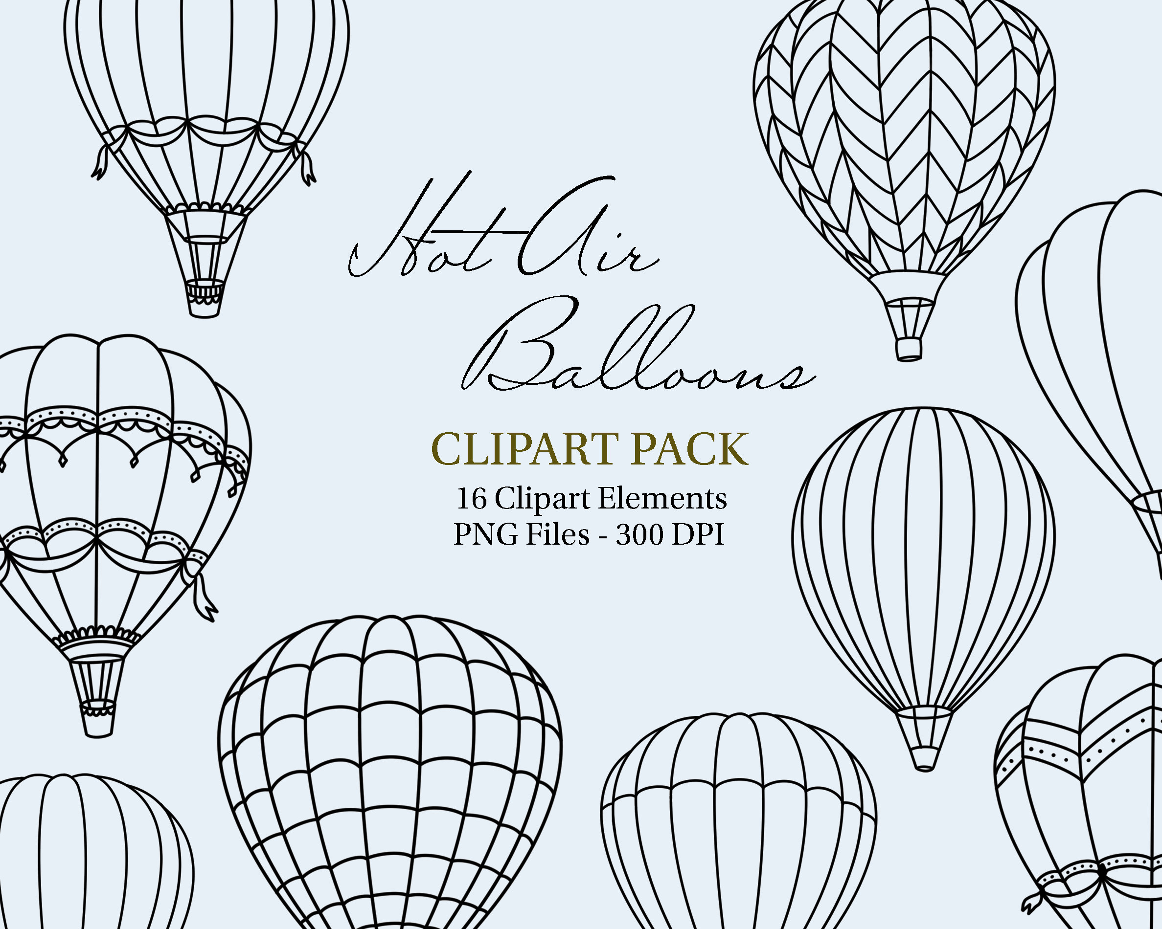 Hot Air Balloons Clipart Pack Hand Drawn Doodles. Hot Air - Etsy