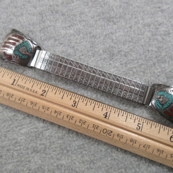 Mans Watch Band Ends Tips  Navajo Sterling Bear Claw 18 mm Lug Turquois Coral Signed B