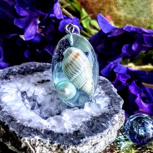 Ocean necklace, mermaid necklace, gift for her, water pendant, fairy necklace, blue pendant, ocean, sea theme, sea shell, resin plastic