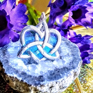 Celtic heart necklace, Celtic elven pendant, blue heart necklace, resin plastic, elvish necklace, gift for her, medieval, fantasy necklace