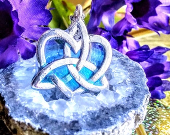 Celtic heart necklace, Celtic elven pendant, blue heart necklace, resin plastic, elvish necklace, gift for her, medieval, fantasy necklace