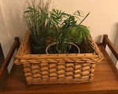 Vintage hand woven cane, large sturdy square basket, planter