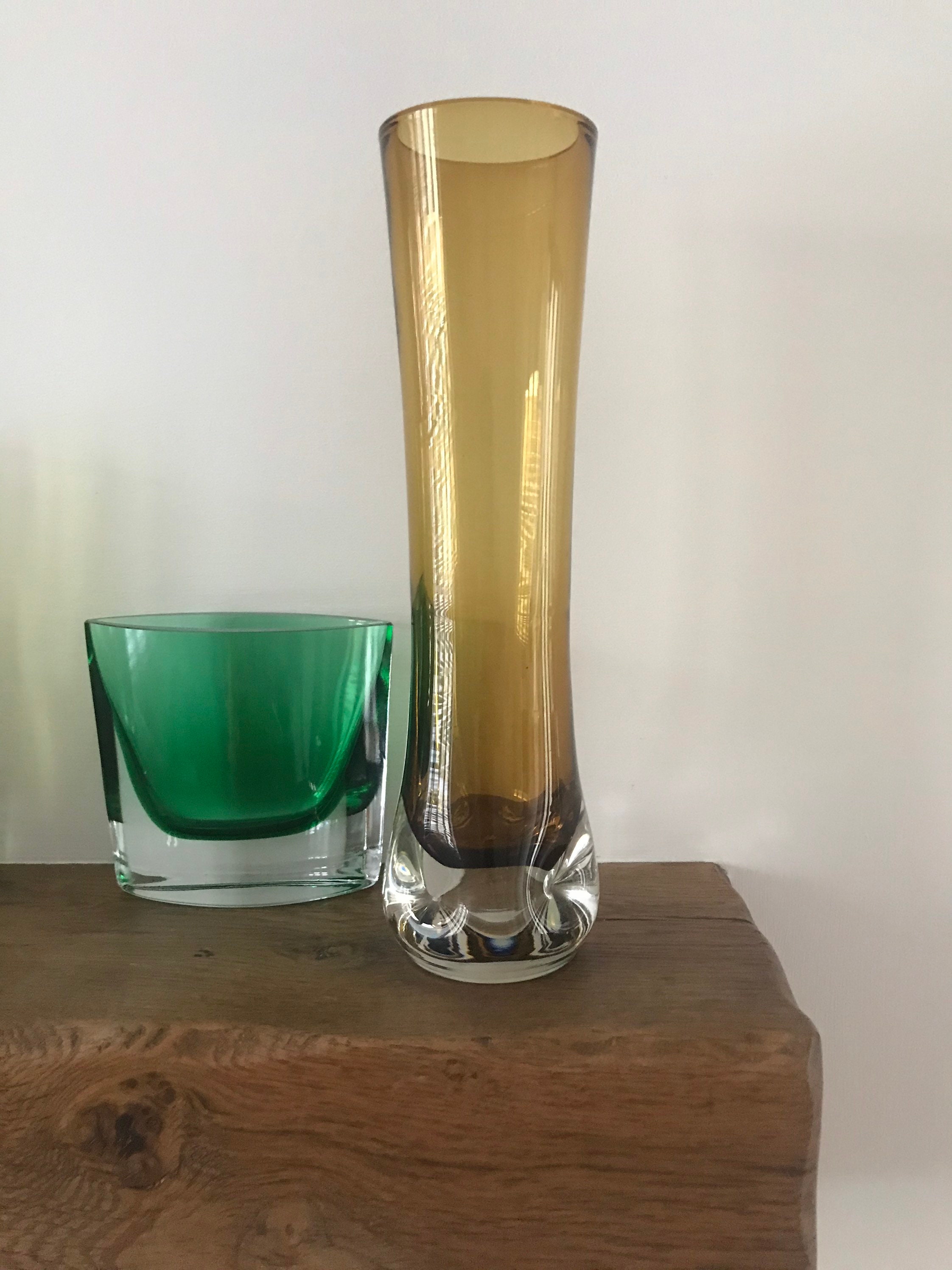 Vintage 1960s tall amber art glass vase with heavy dimple Etsy