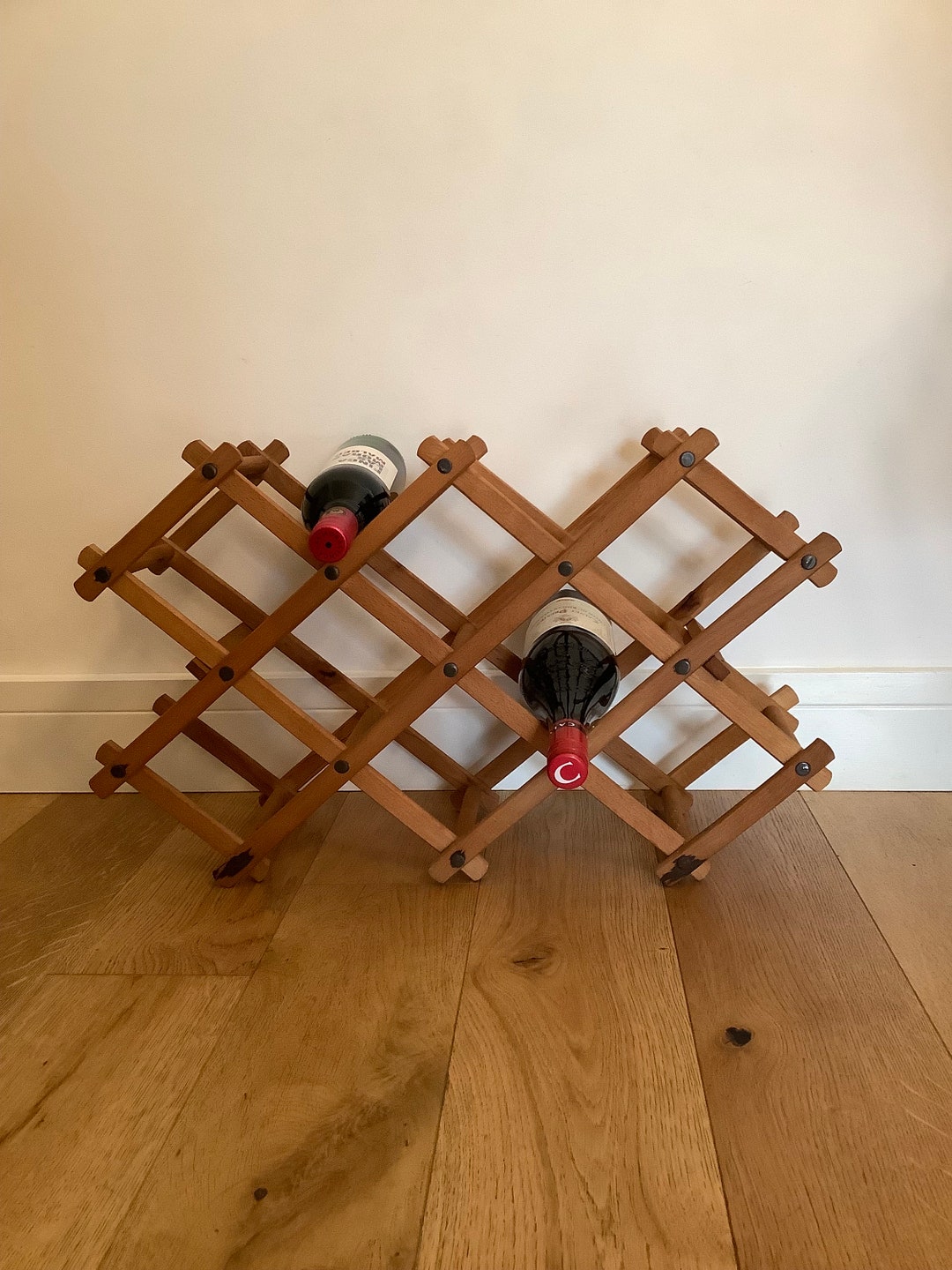 Vintage Wooden Wine Rack Mid Century Folding Wine Rack 10 Etsy