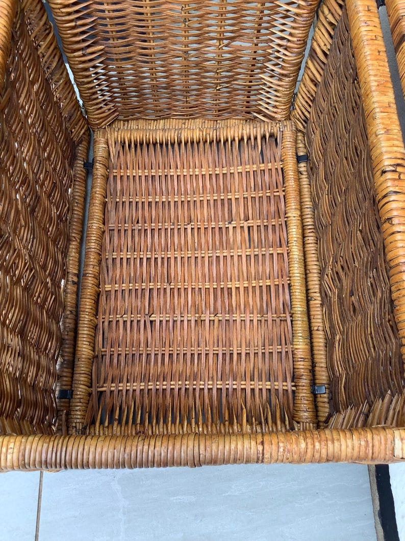 Vintage Large Wicker Trunk, Large Mid Century Willow Basket, 1960s