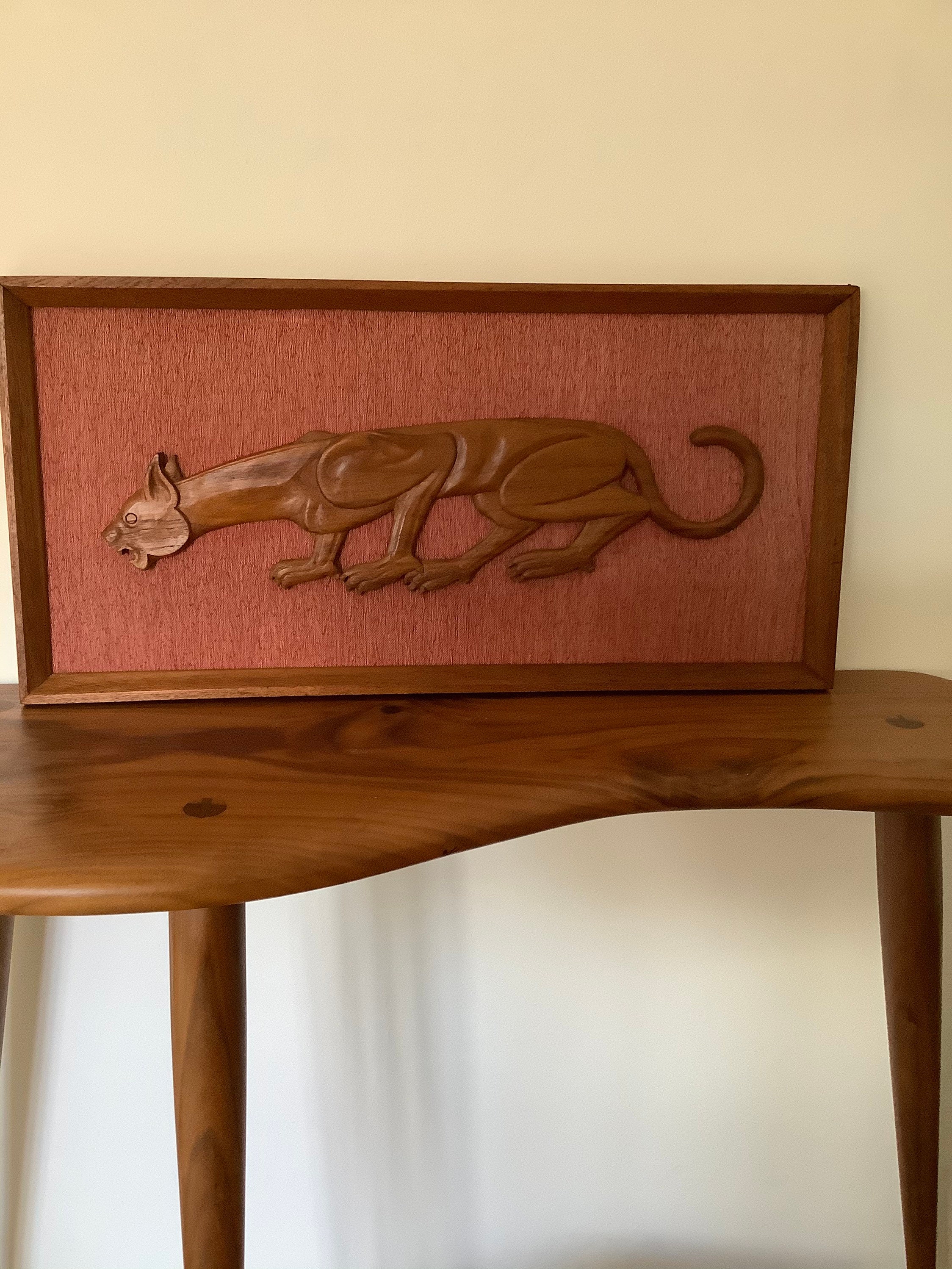 Mid century framed hand carved wooden wall art Etsy