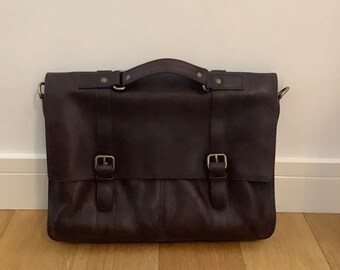 Vintage brown leather briefcase, M & S vintage  leather briefcase, 1990s leather briefcase, Marks and Spencer briefcase