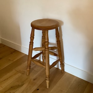 Vintage wooden bar stool, solid wooden bar stool, farmhouse style kitchen stool, rustic bar stool, tall wooden bar stool