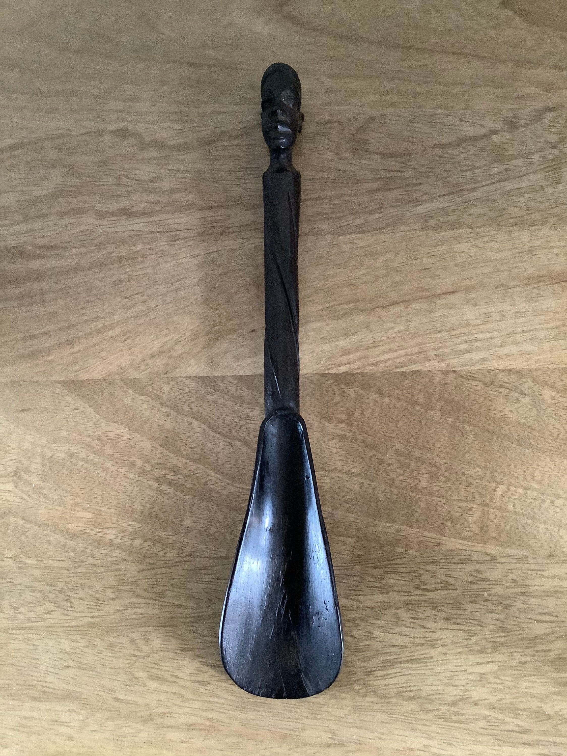 Vintage ebony wood hand carved shoe horn Etsy