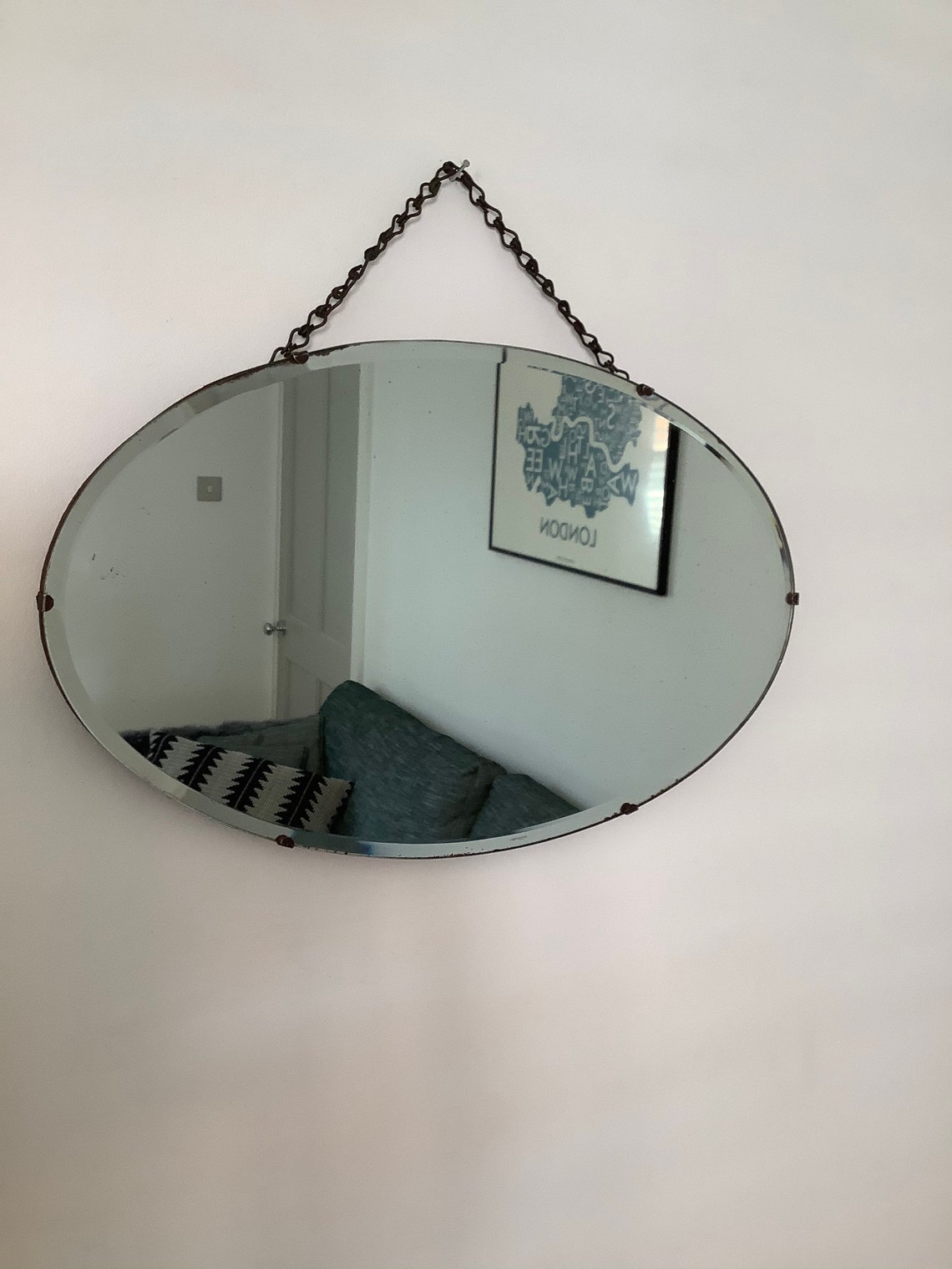 Antique oval bevelled edge chain hanging mirror Etsy