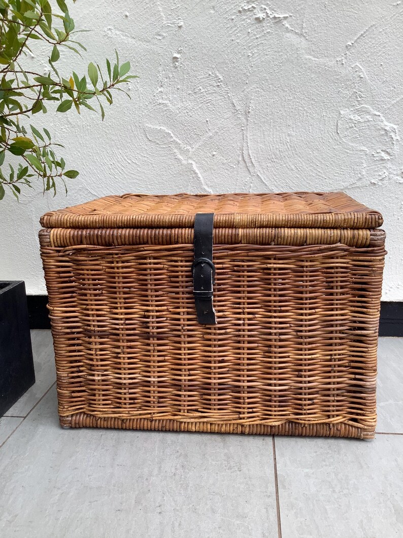 Vintage Large Wicker Trunk, Large Mid Century Willow Basket, 1960s