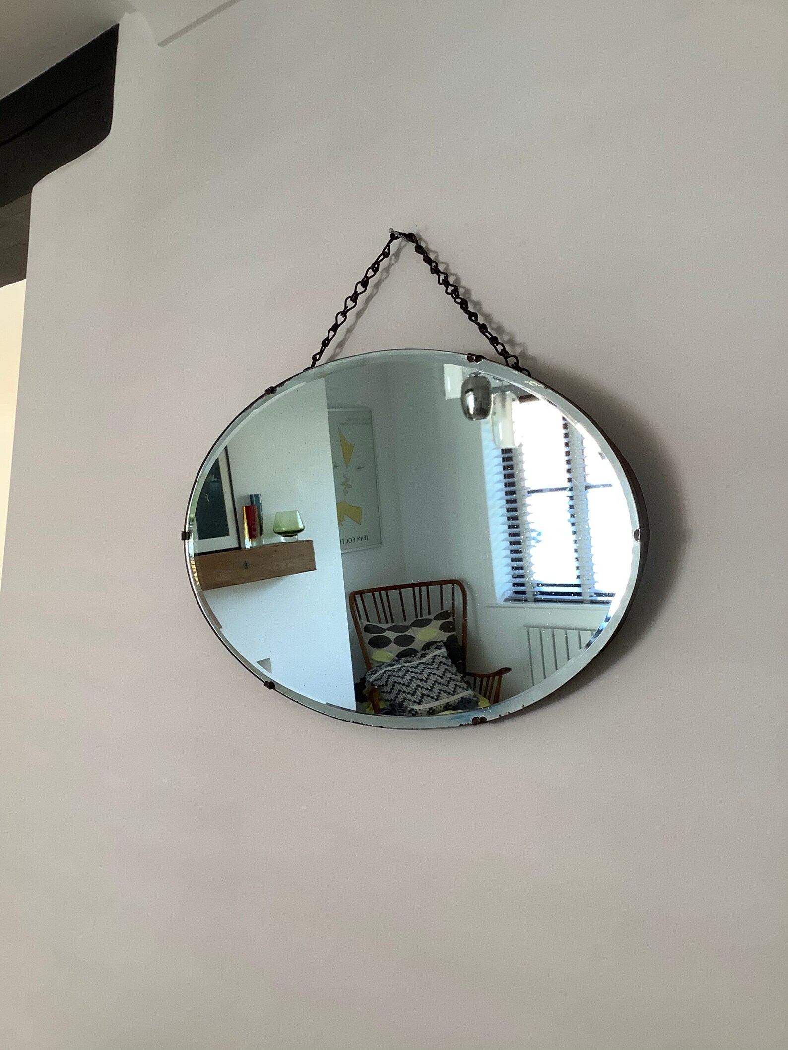Antique oval bevelled edge chain hanging mirror Etsy