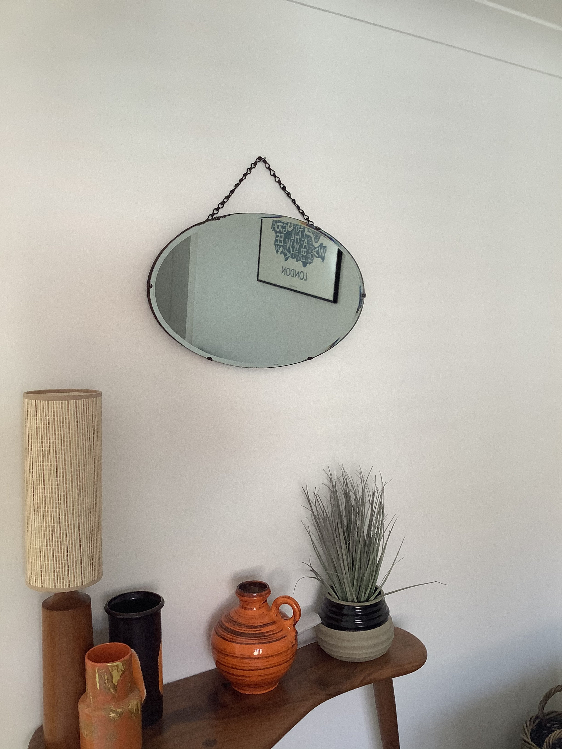 Antique oval bevelled edge chain hanging mirror Etsy