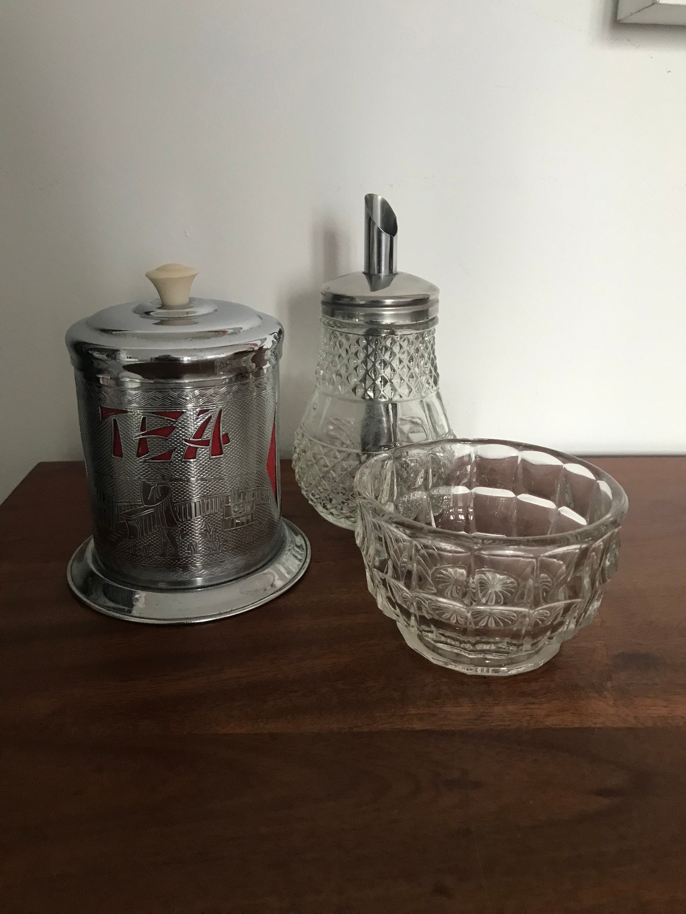 Vintage 1960s metal tea caddy glass and chrome sugar Etsy