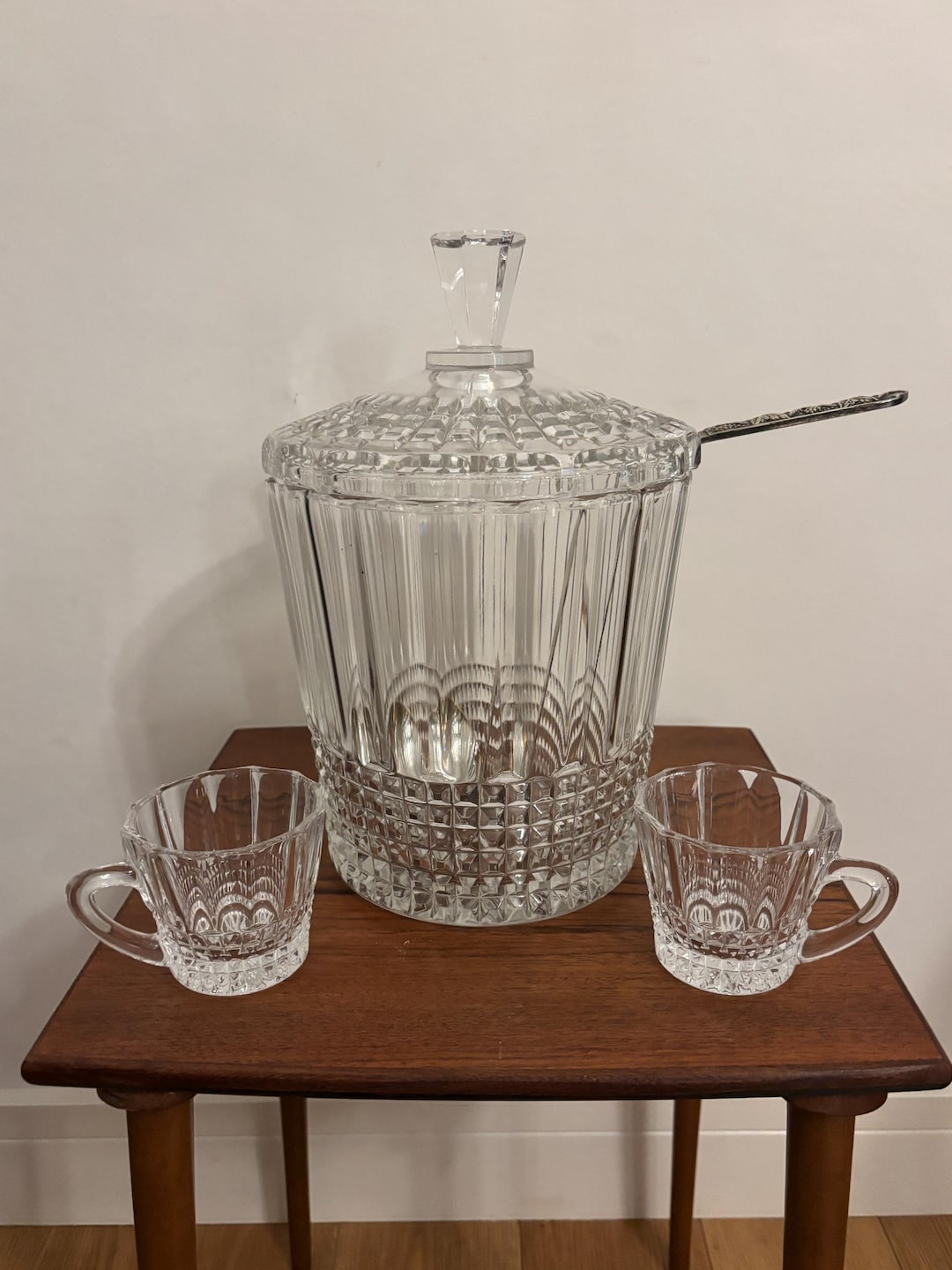 Vintage Cut Glass Punch Bowl, Mid Century Punch Bowl With Lid, Crystal ...