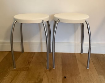 Vintage IKEA Forby Stacking Stools White Plastic Seat, Metal Legs Pair