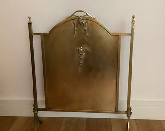 Antique Arts and Crafts brass fire screen, vintage fire screen, 1900s fire guard, Art Nouveau fire screen