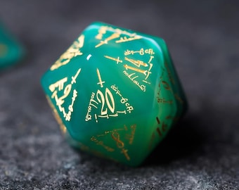 Dadi D&D in agata verde, giochi di ruolo Dungeons and Dragon, Agata D20