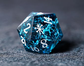 Juego de dados Ice Cracks Blue: Dados poliédricos para juegos de rol tallados a mano