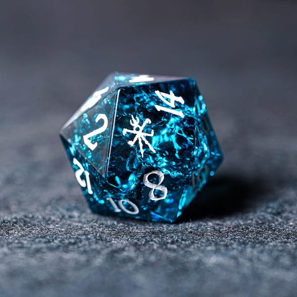 Ice Cracks Blue Dice Set: Hand Carved Polyhedral RPG Dice