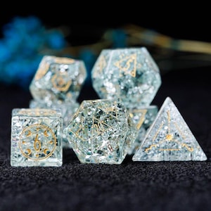 Ice Cracks Glass Dice Set: Lightning Green Polyhedral DnD Dice