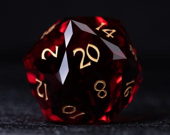 Red Crystal Gemstone Dice Set: Multifaceted DND Dice, Original Design