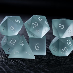 Hand Carved Light Green Gemstone Dice Set: RPG DND Polyhedral Dice