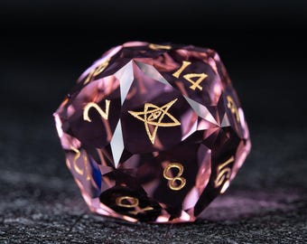 Juego de dados DnD con piedras preciosas rosas talladas a mano: cristal poliédrico original