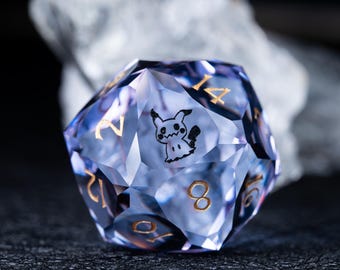 Hand Carved Purple Crystal Gemstone Dice Set:Anime Polyhedral DnD Dice RPG