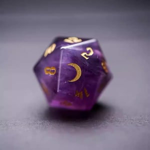 Purple Crystal DND Dice Set,Hand Carved Polyhedral Gemstone Dice,Dungeons and Dragon RPG Game Dice,Amethyst Crystal D&D Dice,Original Design