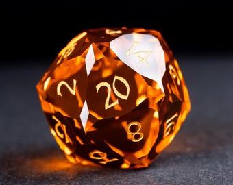 イエロークリスタル DnD ダイスセット：手彫りの多面体宝石ダイス