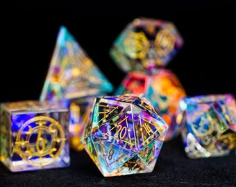 Dichroic Glass RPG Dice Set: Rainbow Crystal Polyhedral D&D Dice