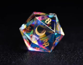 Dichroic Glass DND Dice Set: Rainbow Polyhedral D20 Dice