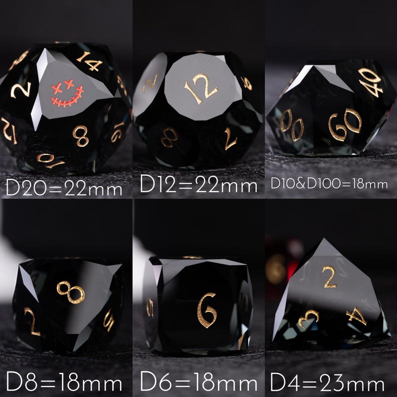 D100 Layout Gray Crystal DND Dice Set: Polyhedral Gemstone for Dungeons & Dragons ...